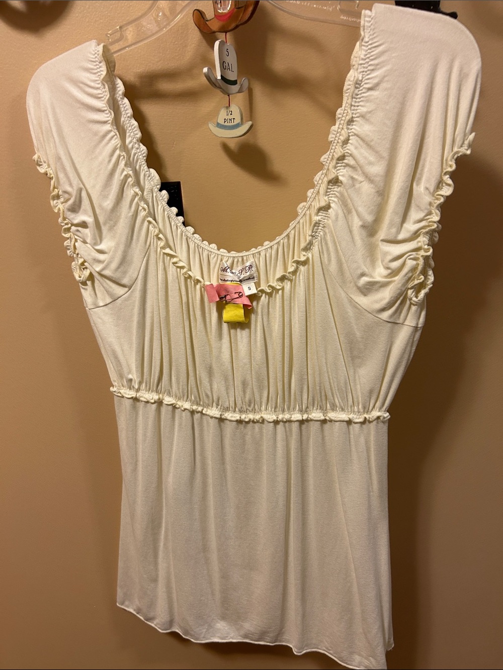 Max Studio Cream Ruched Scoop-Neck Chemise